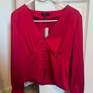 J. Crew Vibrant Red Blouse with Button Accents